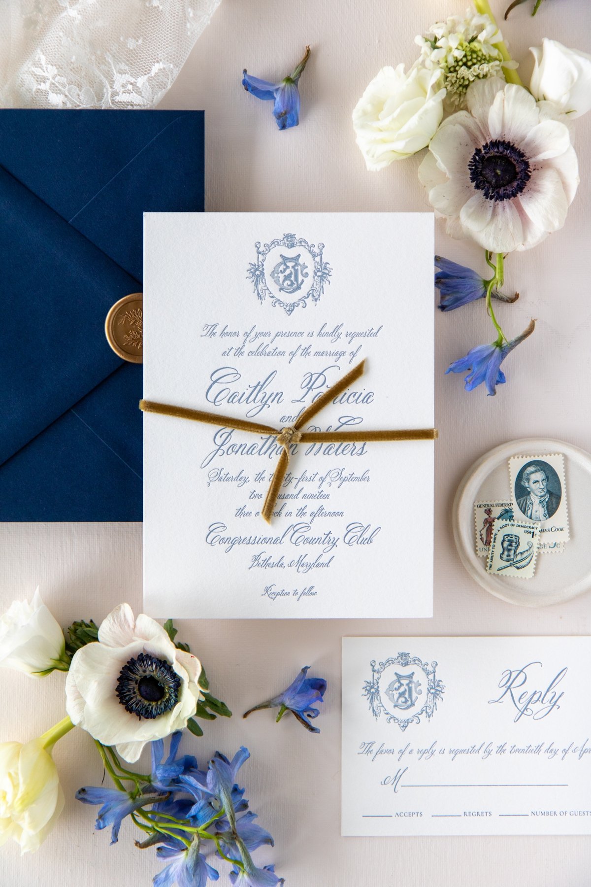 Custom wedding invitation suite by Turnage and Watts
