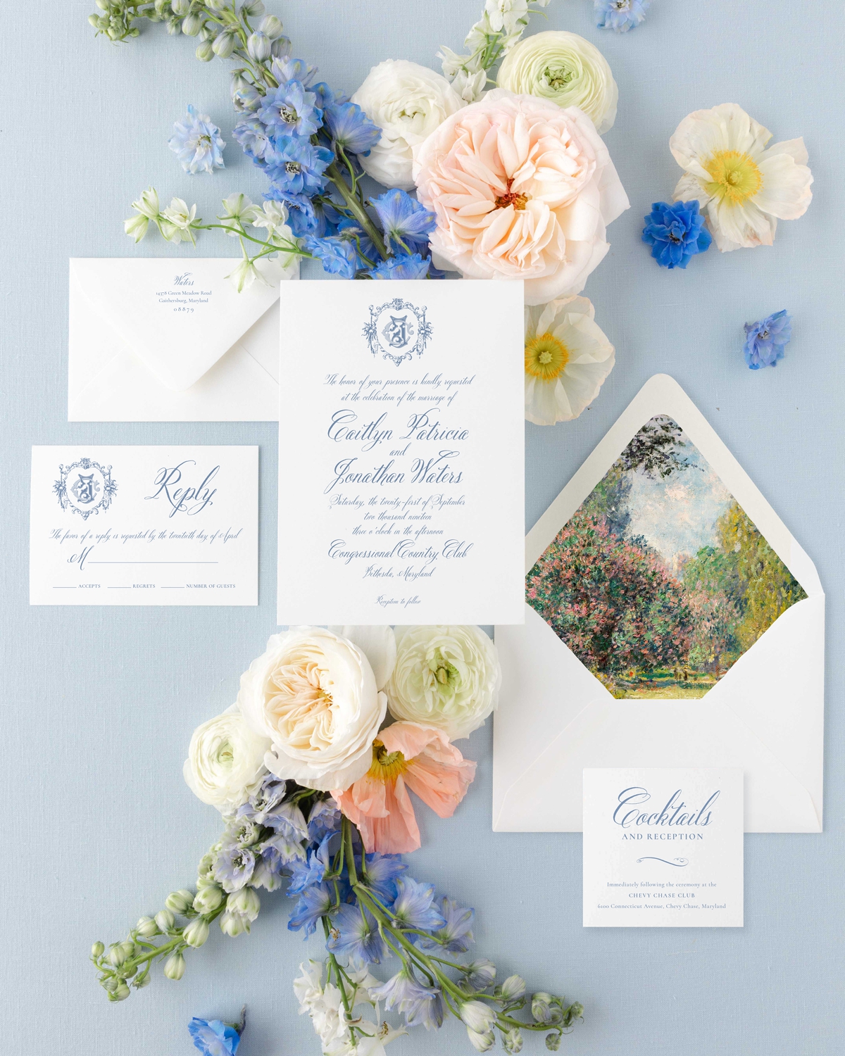 Semi-custom botanical wedding invitation suite by Turnage and Watts