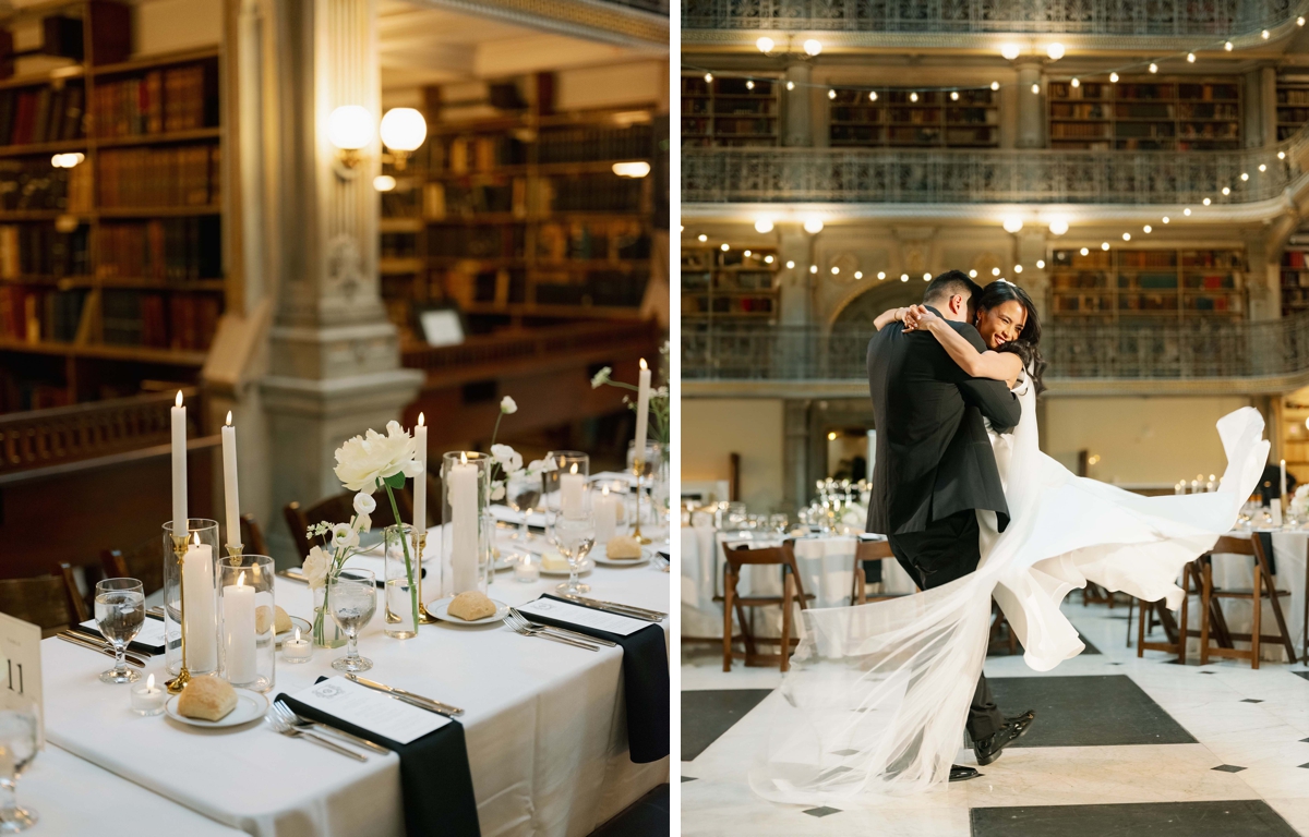 Black-tie wedding at the George Peabody Library in Baltimore, MD