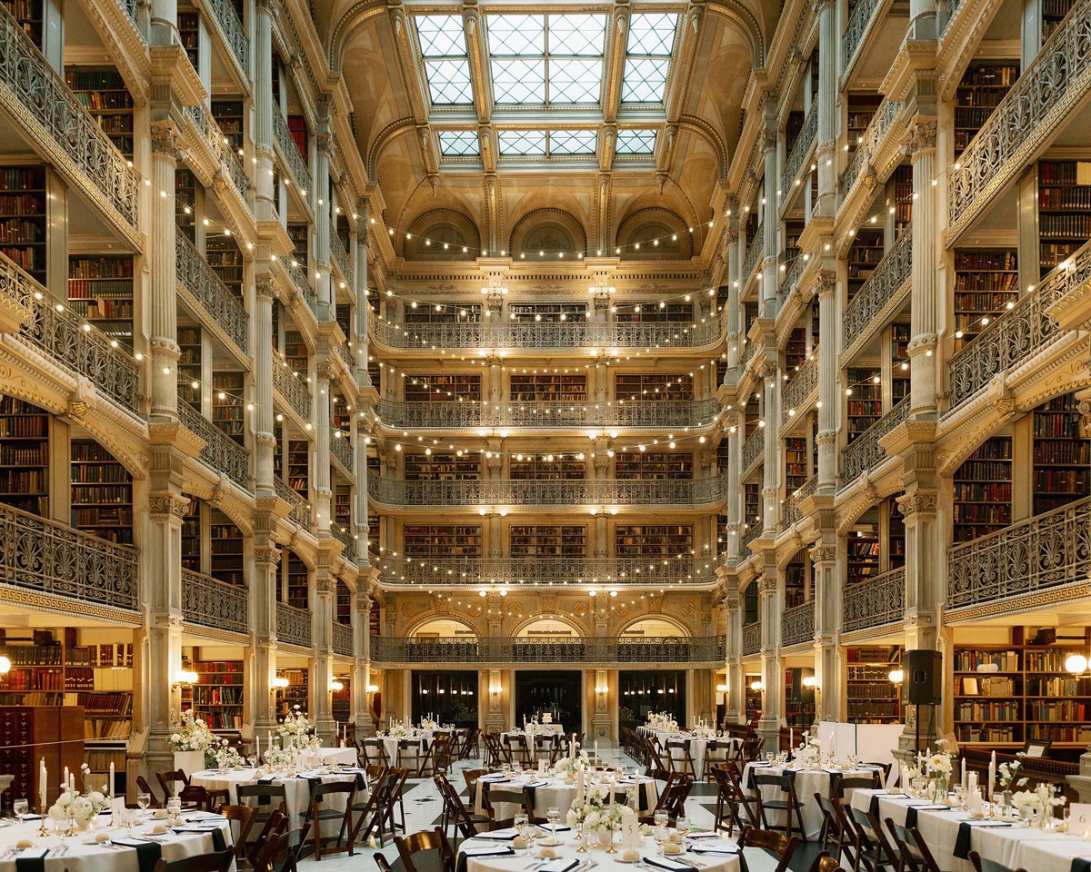 Black-tie wedding at the George Peabody Library in Baltimore, MD