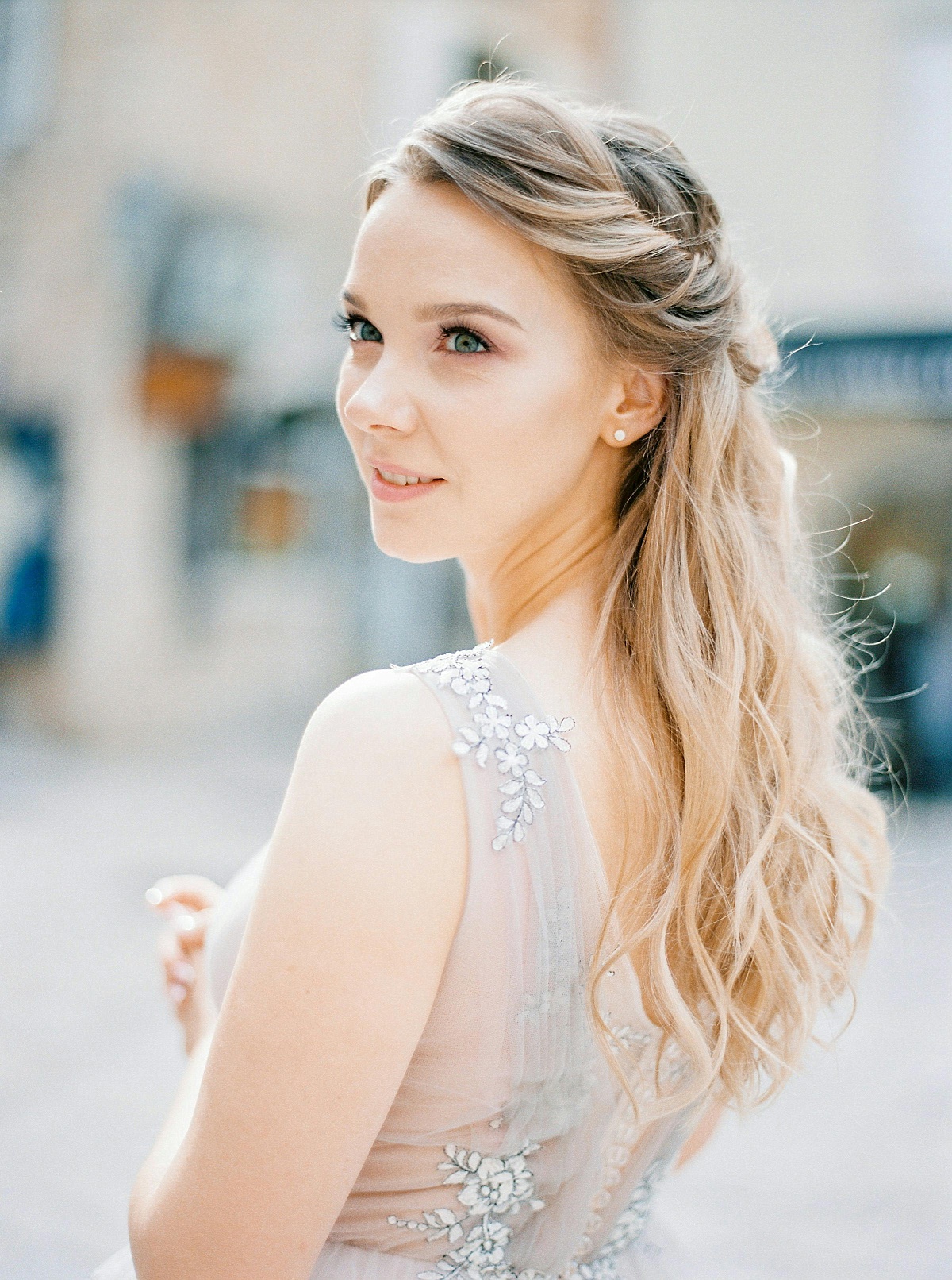 A portrait of a bride at an intimate wedding 