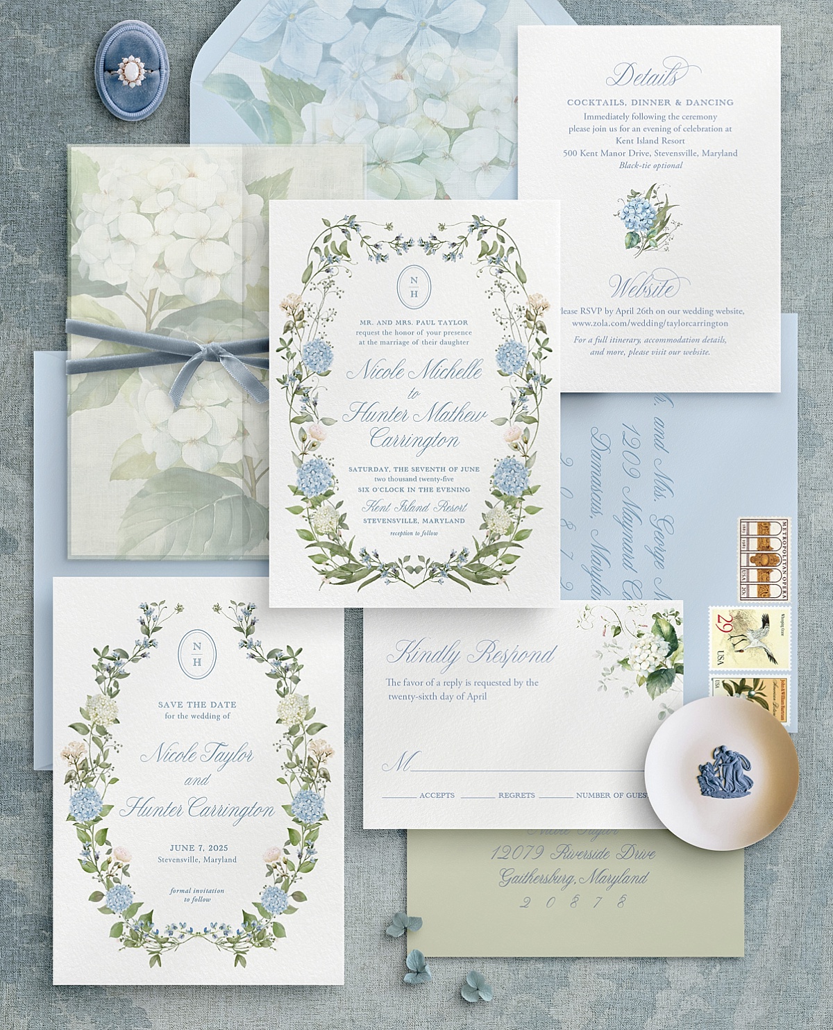 A custom wedding invitation suite by Turnage and Watts